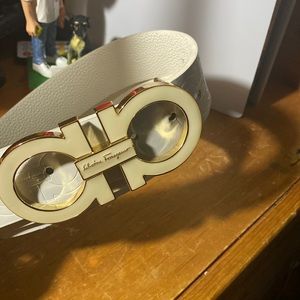 gold and white ferragamo belt